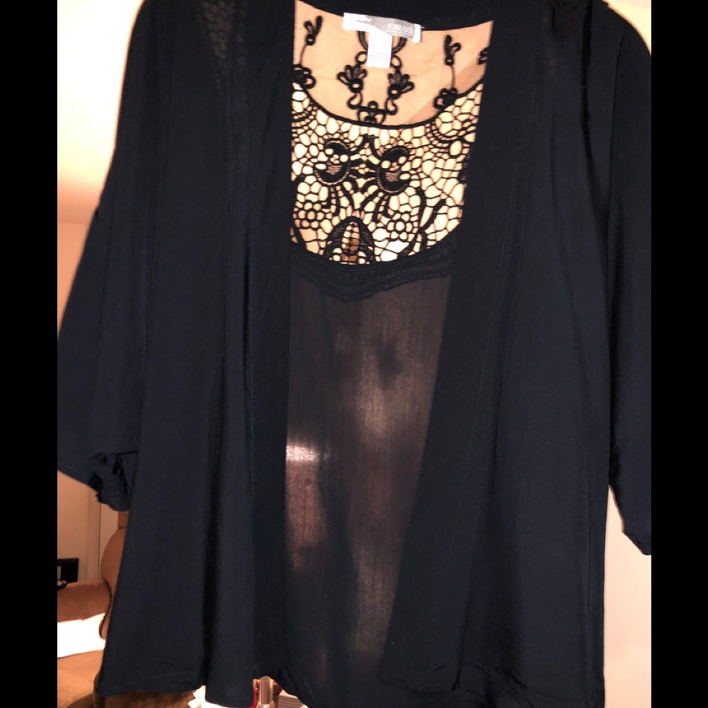 Forever 21 Black Kimono With Back Lace Insert